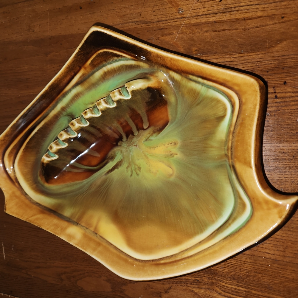 Vintage Ceramic Ashtray in Green and Brown